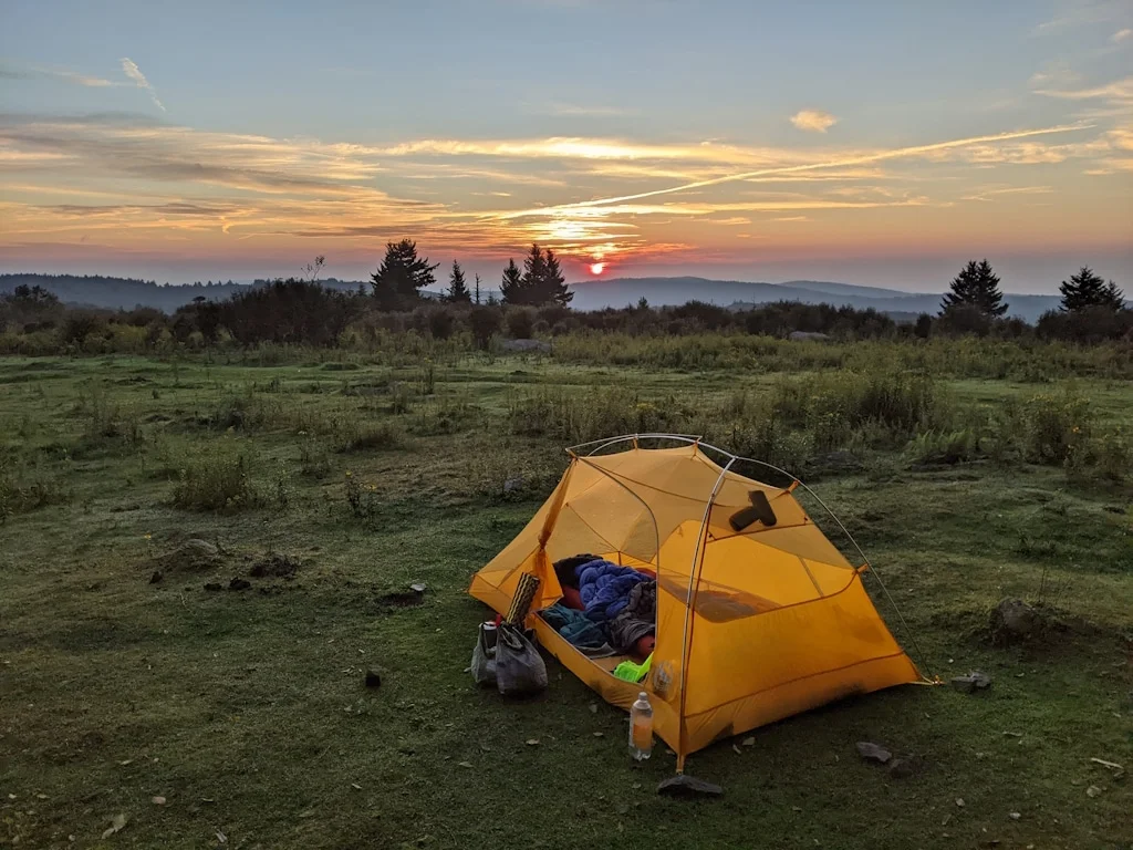 An amazing campsite at Grayson Highlands with a view of the sunrise!