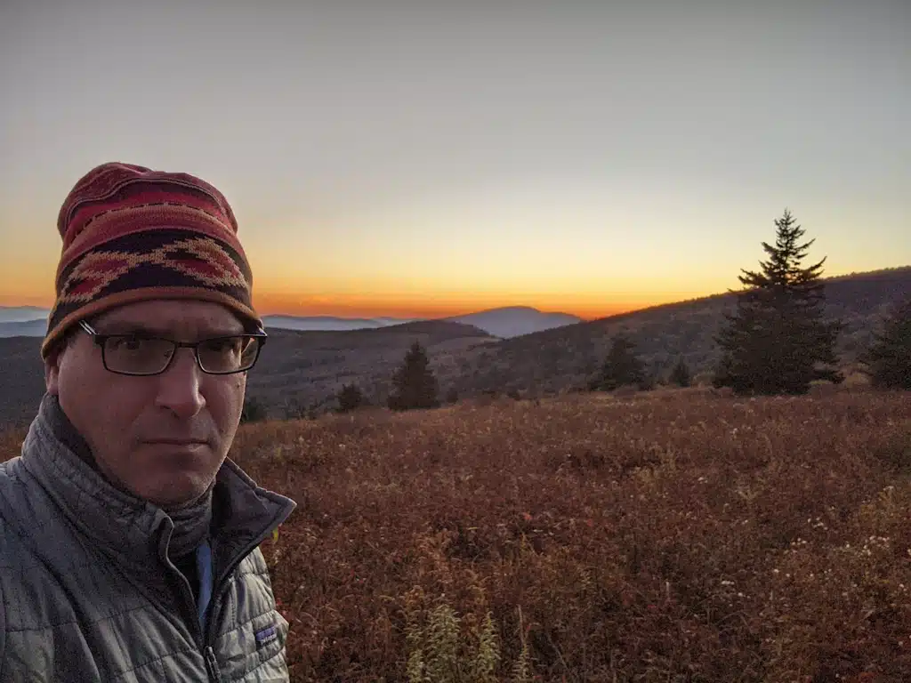 Writer, Gary Alan, about to witness the light in Grayson Highlands.