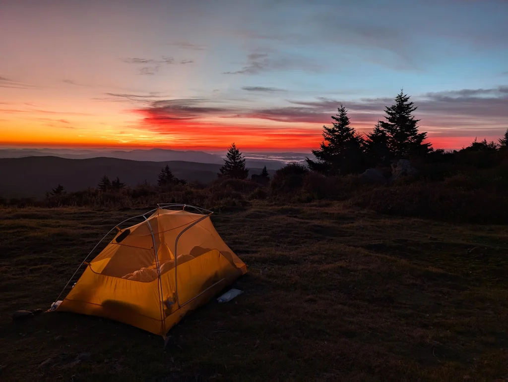 Sun rising at an epic campsite in Grayson Highlands, Virginia.