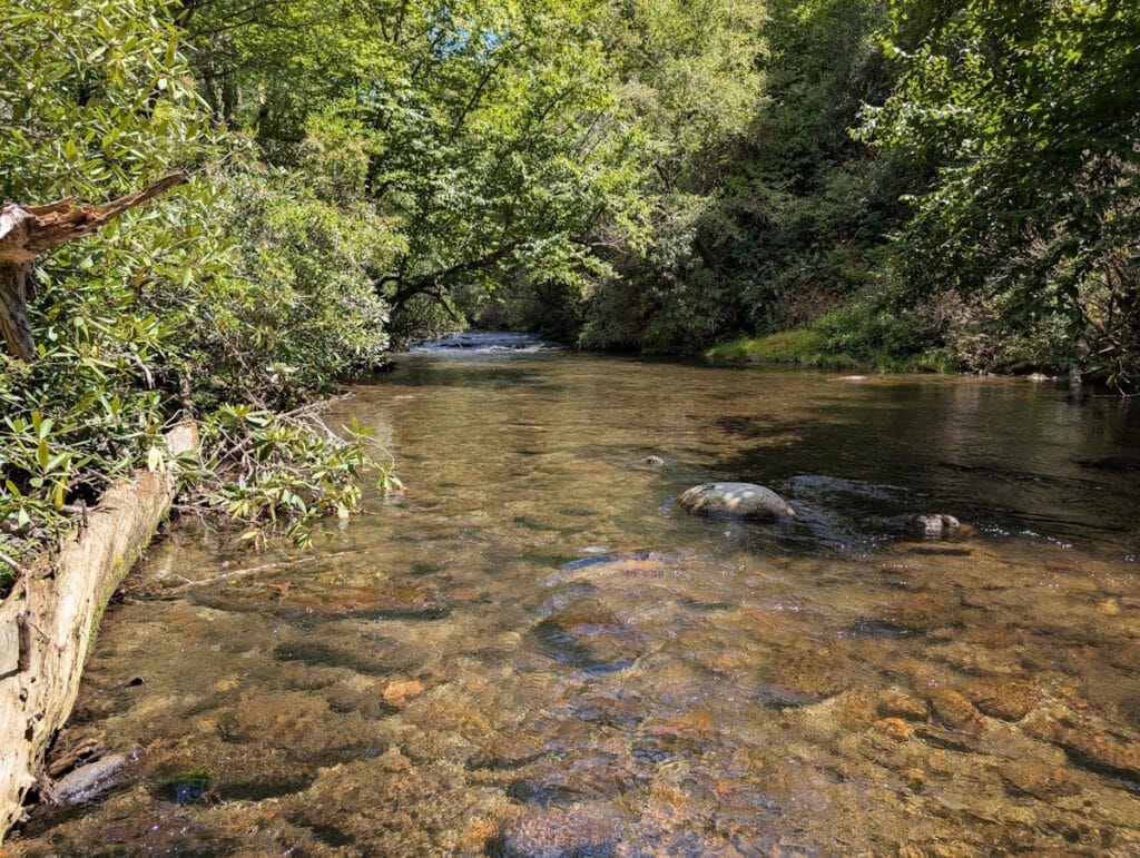 Wading Deep Creek's clear and cool mountain waters is a fun experience.